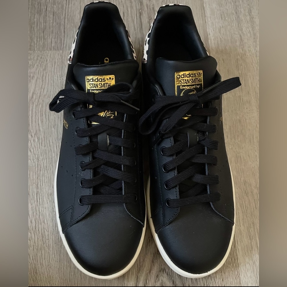 Adidas Stan Smith Black Leopard Leather Sneakers - Women’s 11 / Men’s 10 - Picture 4 of 7